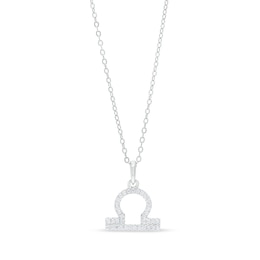 Cubic Zirconia Dainty Libra Symbol Pendant Necklace in Sterling Silver