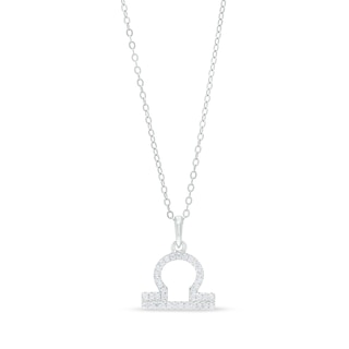 Sterling Silver CZ Dainty Libra Symbol Pendant - 18"