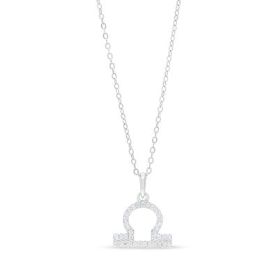 Sterling Silver CZ Dainty Libra Symbol Pendant - 18"