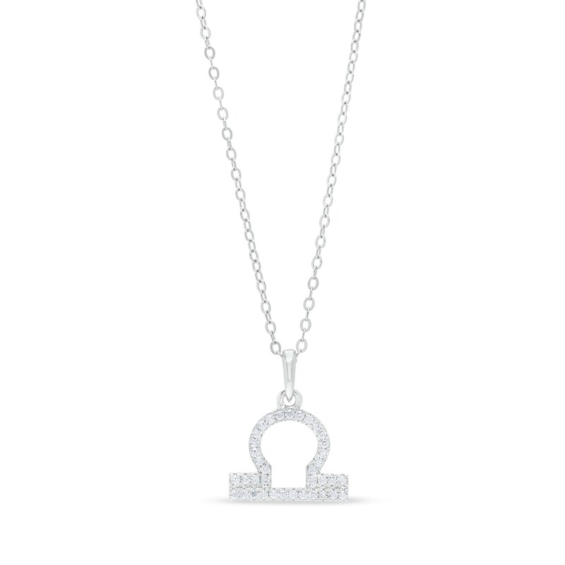 Cubic Zirconia Dainty Libra Symbol Pendant Necklace in Sterling Silver