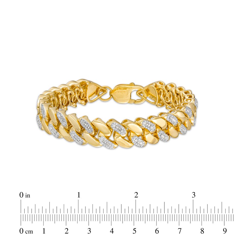Main Image 2 of 1 CT. T.W. Diamond Cuban Link Bracelet in Sterling Silver with 14K Gold Plate