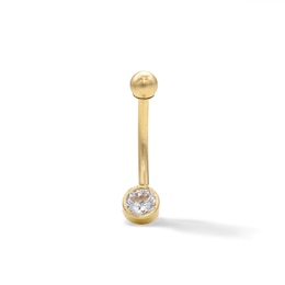 14K Solid Gold CZ Round Belly Button Ring - 14G 7/16&quot;