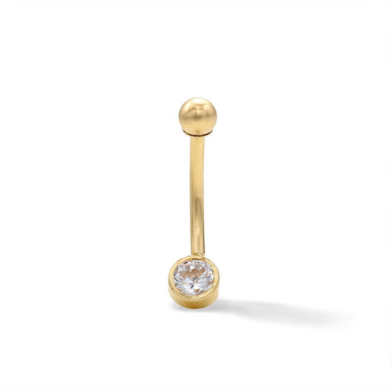 14K Solid Gold CZ Round Belly Button Ring - 14G 7/16"