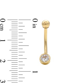 14K Solid Gold CZ Round Belly Button Ring - 14G 7/16"