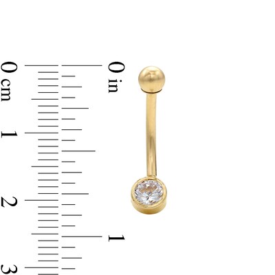 14K Solid Gold CZ Round Belly Button Ring - 14G 7/16"