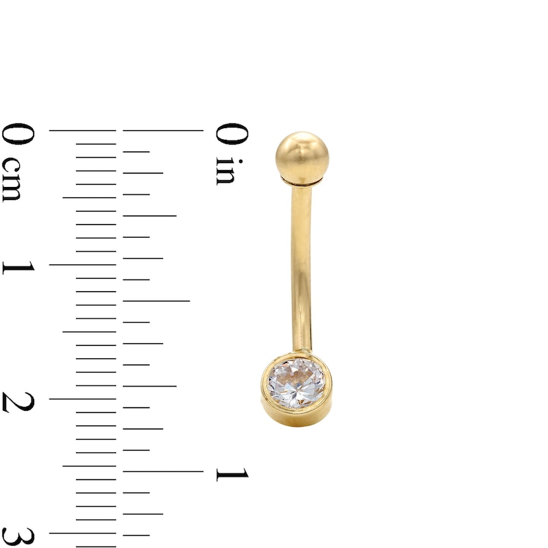 14K Solid Gold CZ Round Belly Button Ring - 14G 7/16"