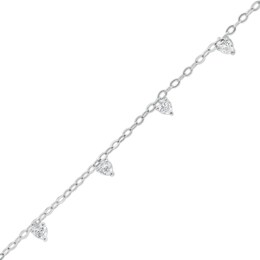 Sterling Silver CZ Heart Station Bracelet - 7&quot; + 1&quot;