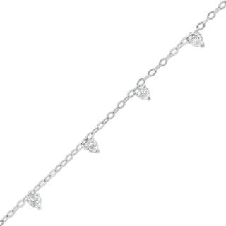 Sterling Silver CZ Heart Station Bracelet - 7" + 1"