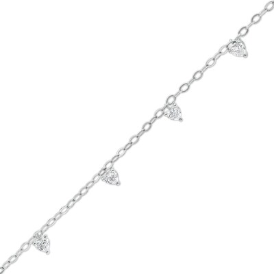 Sterling Silver CZ Heart Station Bracelet - 7" + 1"
