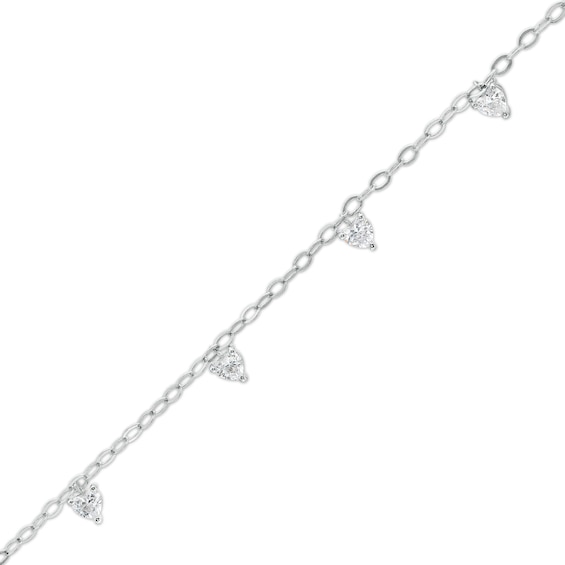 Cubic Zirconia Heart Station Bracelet in Sterling Silver - 7"