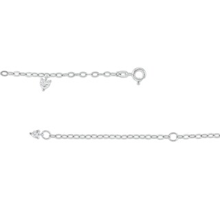 Sterling Silver CZ Heart Station Bracelet - 7" + 1"