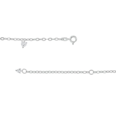 Sterling Silver CZ Heart Station Bracelet - 7" + 1"