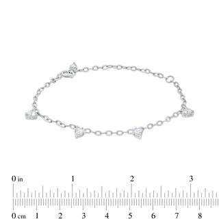 Sterling Silver CZ Heart Station Bracelet - 7" + 1"