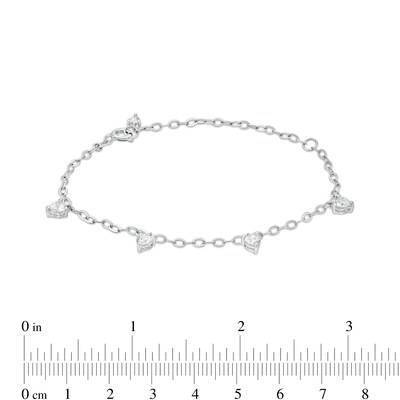 Sterling Silver CZ Heart Station Bracelet - 7" + 1"