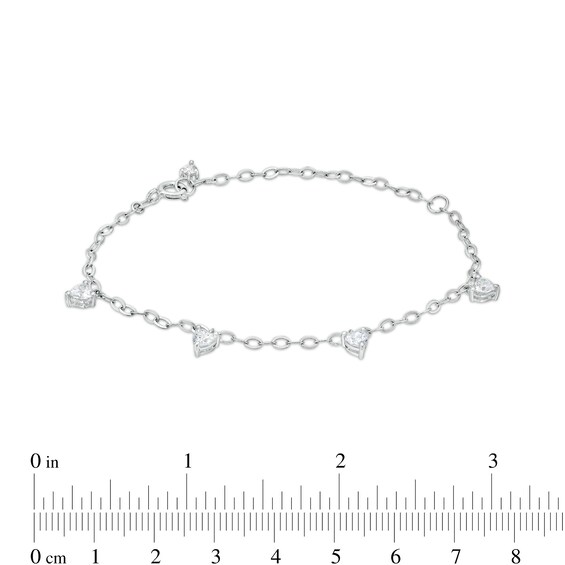 Sterling Silver CZ Heart Station Bracelet - 7" + 1"