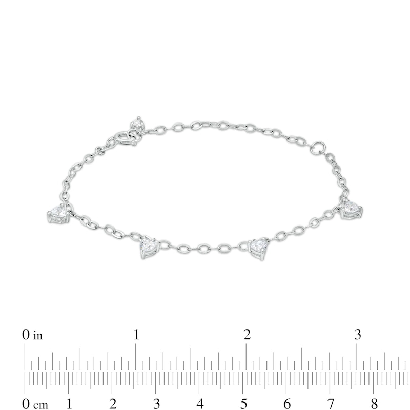 Cubic Zirconia Heart Station Bracelet in Sterling Silver - 7"