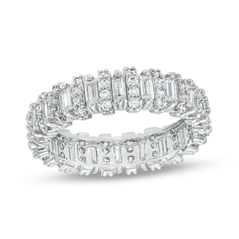 Cubic Zirconia Baguette and Round Eternity Band in Sterling Silver - Size 8