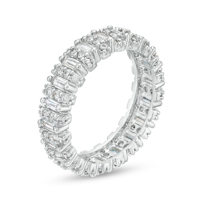 Cubic Zirconia Baguette and Round Eternity Band in Sterling Silver - Size 8