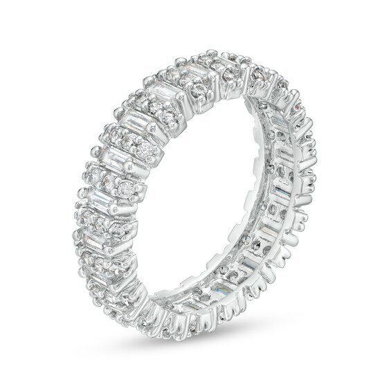 Cubic Zirconia Baguette and Round Eternity Band in Sterling Silver - Size 8