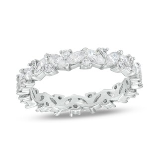 Cubic Zirconia Marquise and Round Eternity Band in Sterling Silver - Size 8