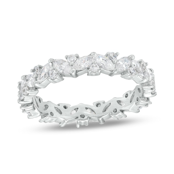 Cubic Zirconia Marquise and Round Eternity Band in Sterling Silver - Size 8