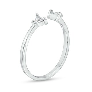 Cubic Zirconia Double Triangle Open Shank Ring in Sterling Silver - Size 6