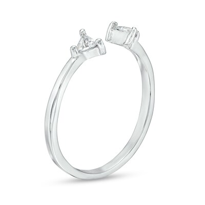 Cubic Zirconia Double Triangle Open Shank Ring in Sterling Silver - Size 6