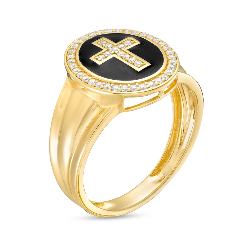 Main Image 2 of Cubic Zirconia and Black Enamel Cross Ring in 10K Gold
