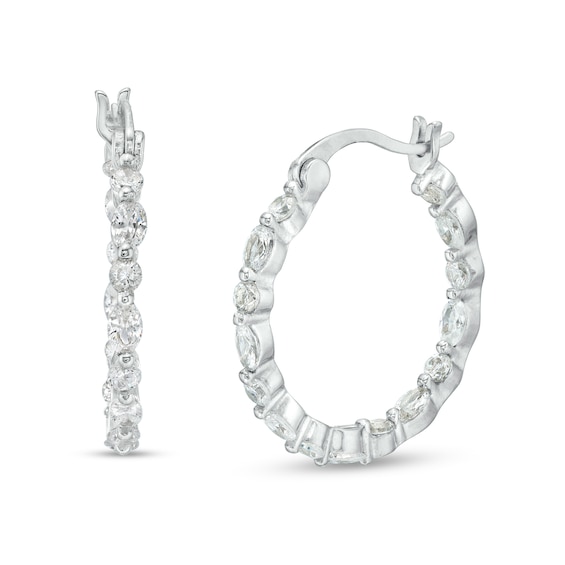 Cubic Zirconia Oval Hoop Earrings in Sterling Silver