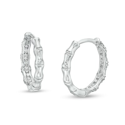 Cubic Zirconia Pavé Bamboo Huggie Hoop Earrings in Sterling Silver