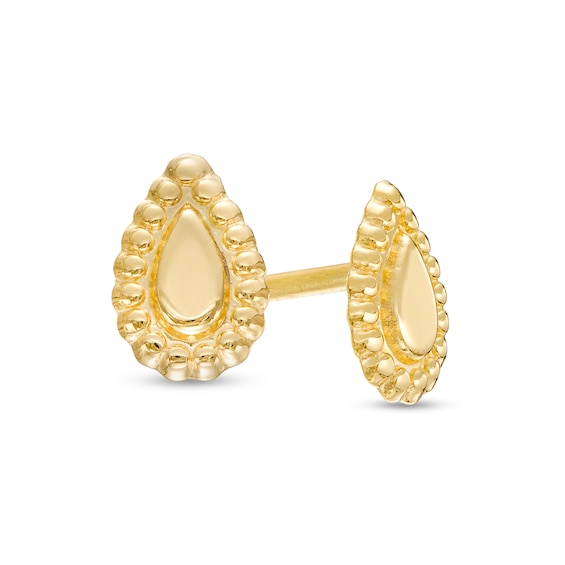 Beaded Pear Shape Stud Earrings in 10K Gold
