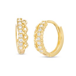 Cubic Zirconia Curb Chain Link Huggie Hoop Earrings in 10K Gold