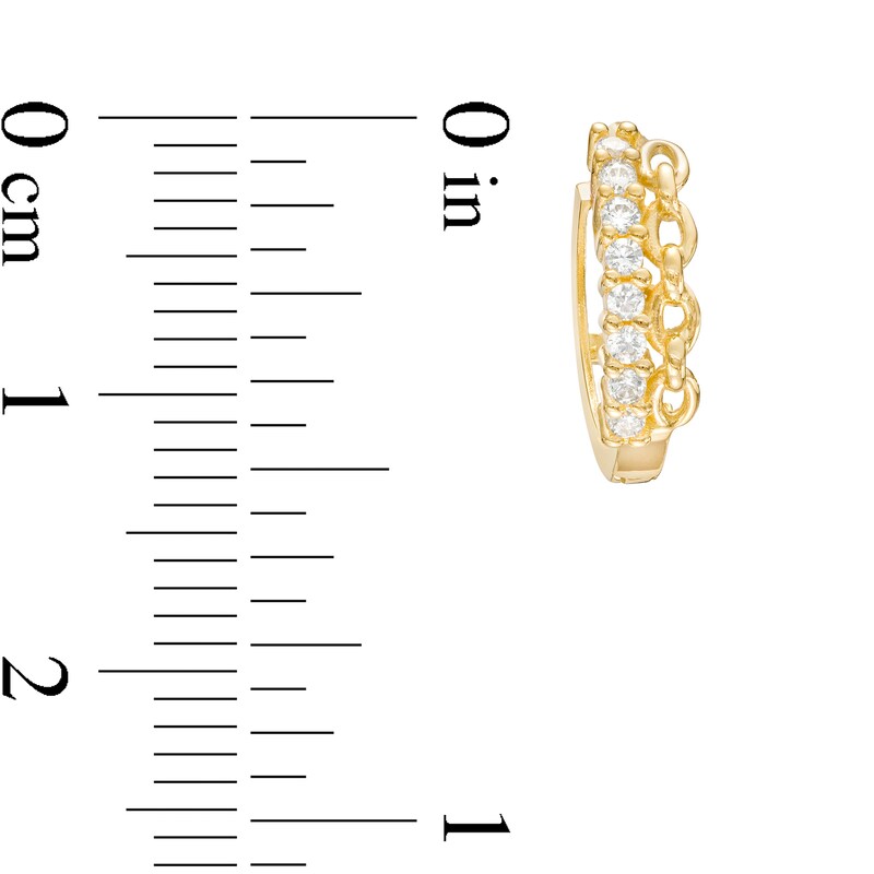 Main Image 2 of Cubic Zirconia Curb Chain Link Huggie Hoop Earrings in 10K Gold