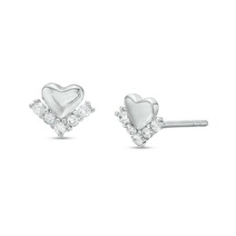 Cubic Zirconia Mini Heart Stud Earrings in Sterling Silver