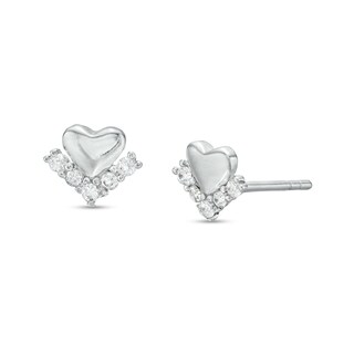 Cubic Zirconia Mini Heart Stud Earrings in Sterling Silver