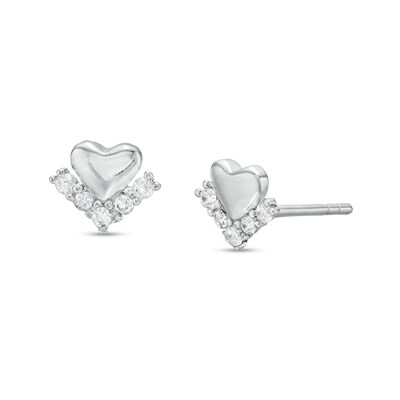 Cubic Zirconia Mini Heart Stud Earrings in Sterling Silver