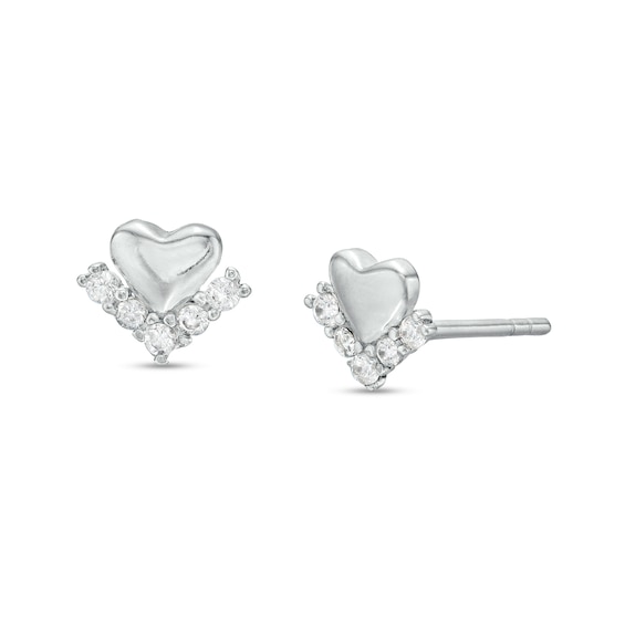Cubic Zirconia Mini Heart Stud Earrings in Sterling Silver