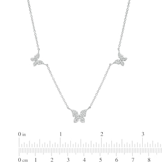 Solid Sterling Silver CZ Triple Butterfly Station Necklace - 16" + 2"