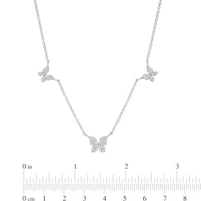 Solid Sterling Silver CZ Triple Butterfly Station Necklace - 16" + 2"