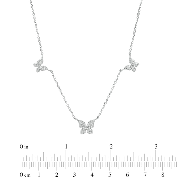 Solid Sterling Silver CZ Triple Butterfly Station Necklace - 16" + 2"