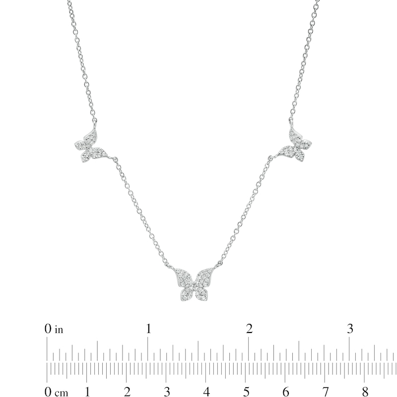 Cubic Zirconia Triple Butterfly Station Necklace in Sterling Silver - 16"