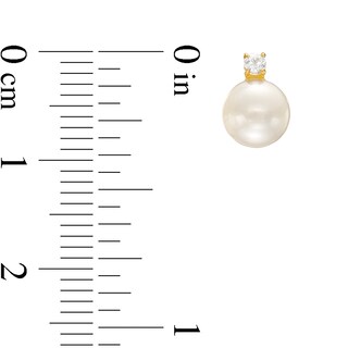 Cubic Zirconia and Freshwater Cultured Pearl Stud Earrings in 10K Gold