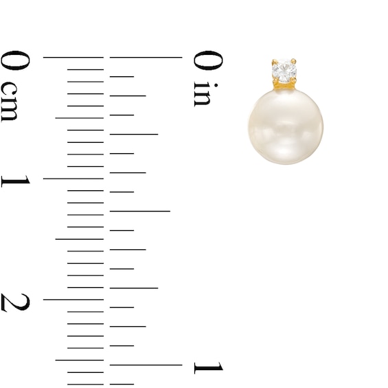 Cubic Zirconia and Freshwater Cultured Pearl Stud Earrings in 10K Gold