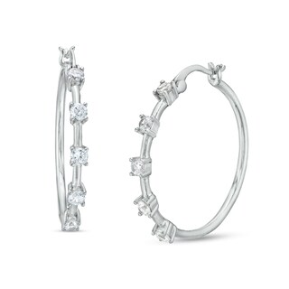 Cubic Zirconia Five Stone Hoop Earrings in Sterling Silver