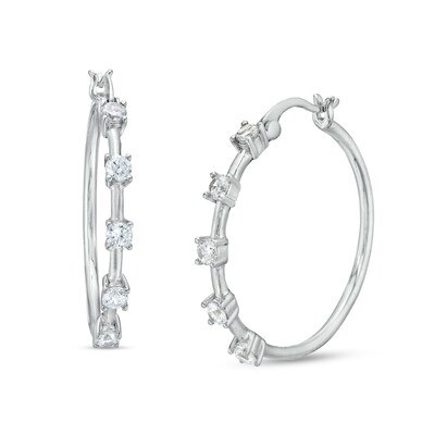 Cubic Zirconia Five Stone Hoop Earrings in Sterling Silver