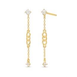 Cubic Zirconia Chain Drop Dangle Earrings in 10K Gold