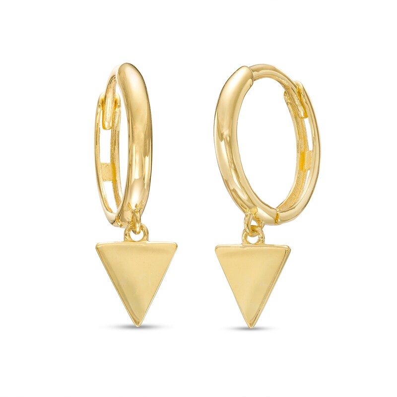 Triangle Dangle Huggie Hoop Earrings in 10K Gold