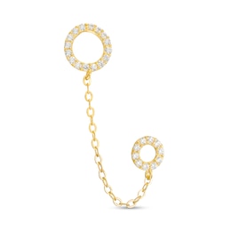 Cubic Zirconia Double Circle Chain Duo Stud Earring in 10K Gold