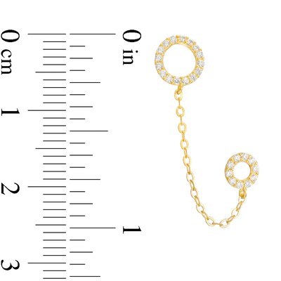 Cubic Zirconia Double Circle Chain Duo Stud Earring in 10K Gold