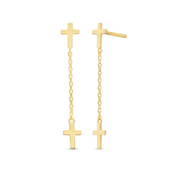 Cross Chain Dangle Earrings in 10K Gold